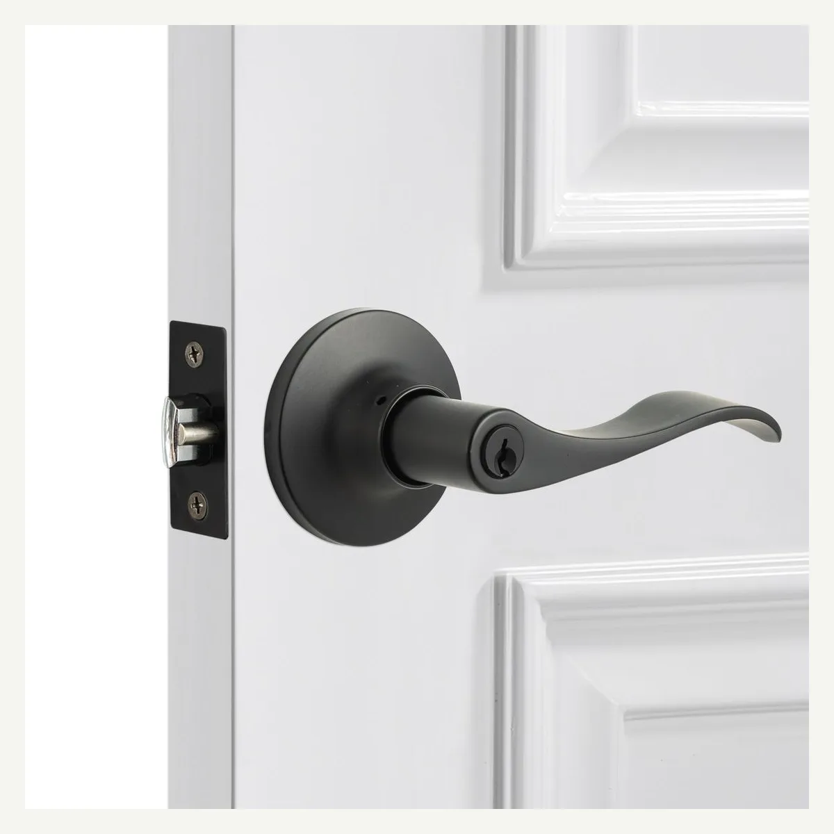 Black Curved Door Lever — door setting
