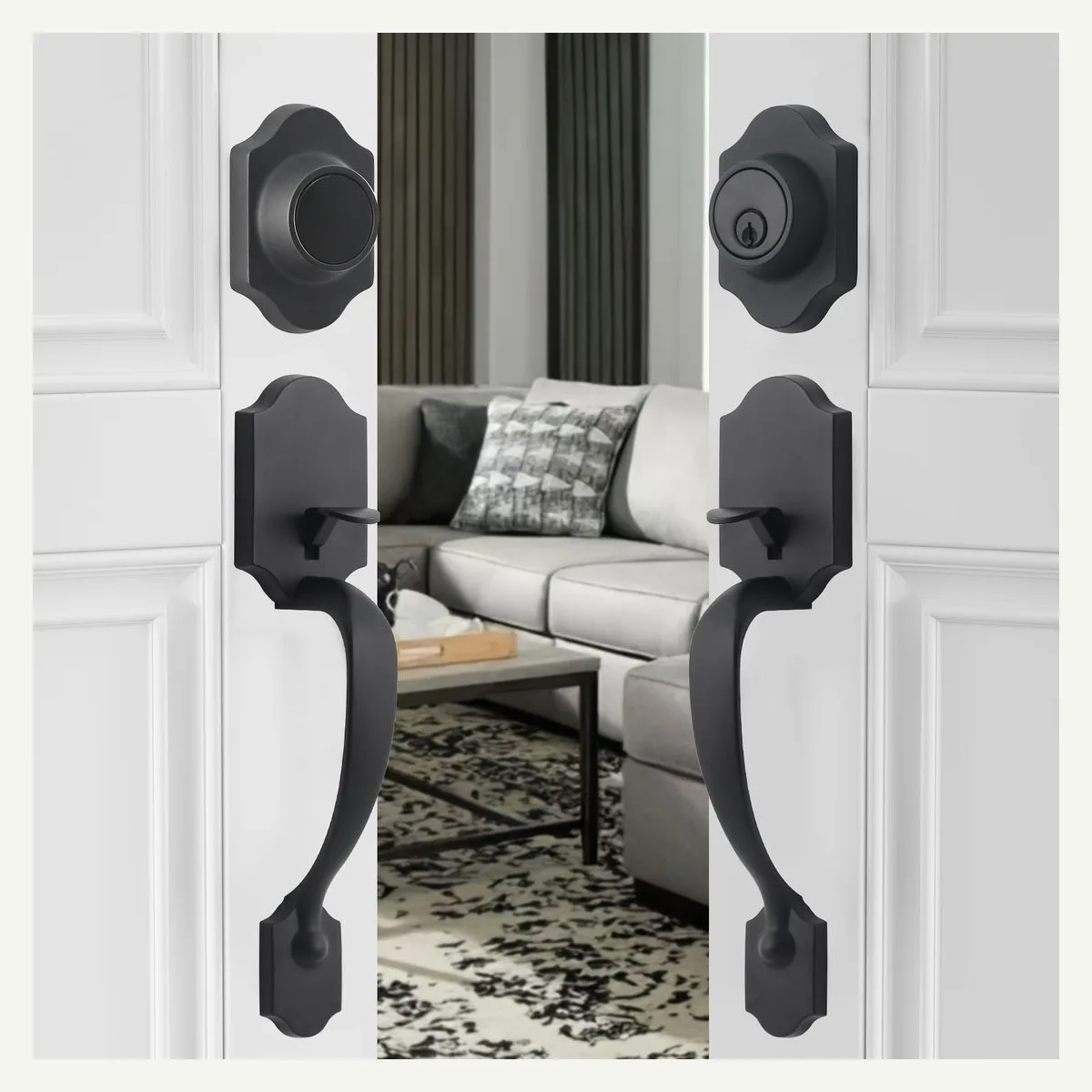 Black Double-Door Handleset — entry setting