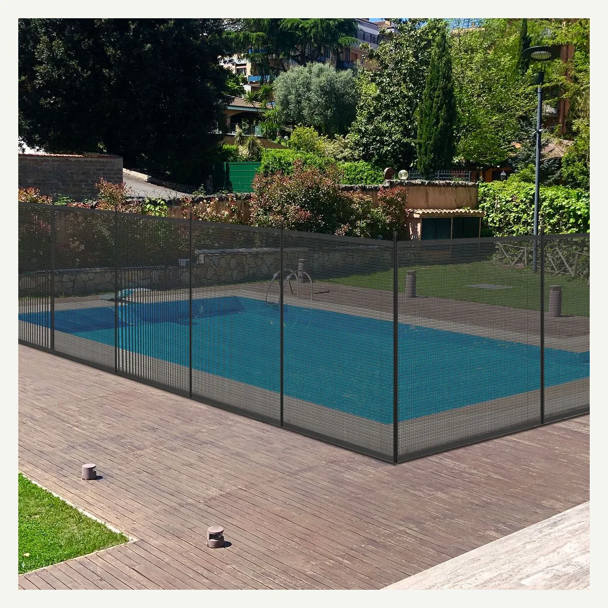 Black Poolside Mesh Fence — corner arrangement