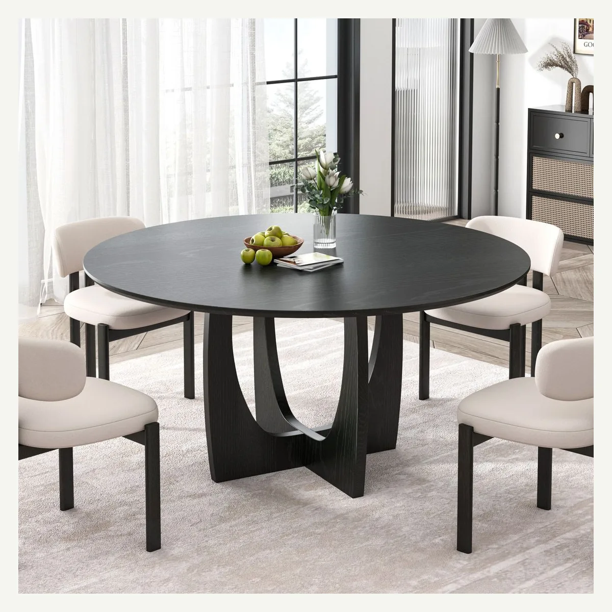 Round Arch Cross-Base Dining Table — dining setting