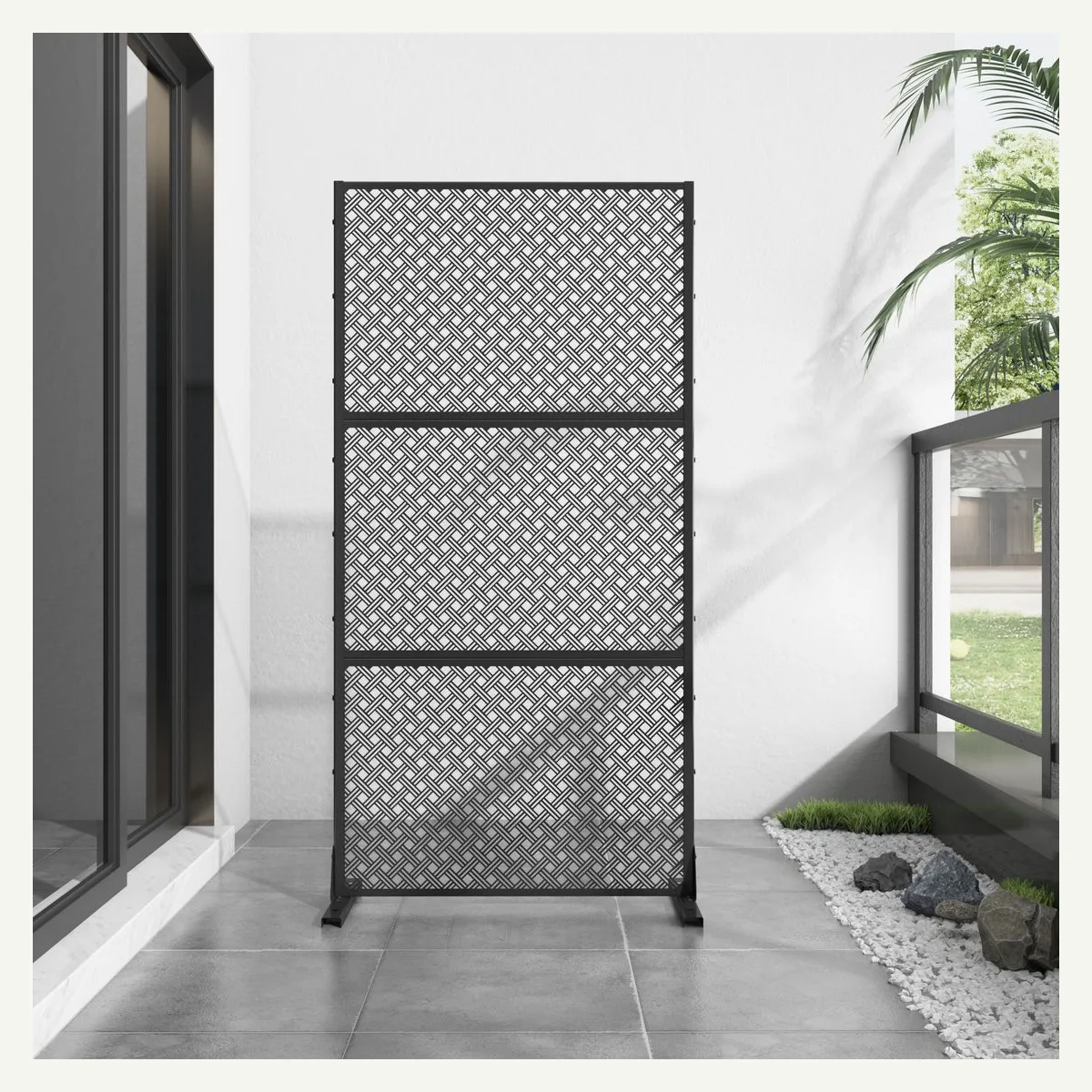 Woven-Pattern Outdoor Screen — interior setting