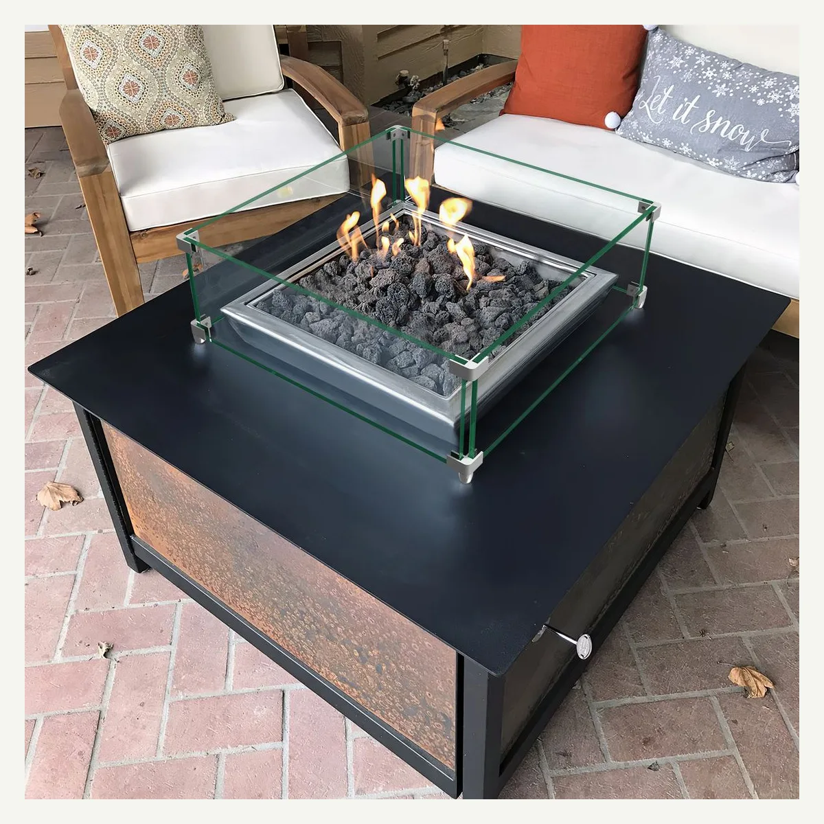 Clear Square Fire-Table Surround — patio setting