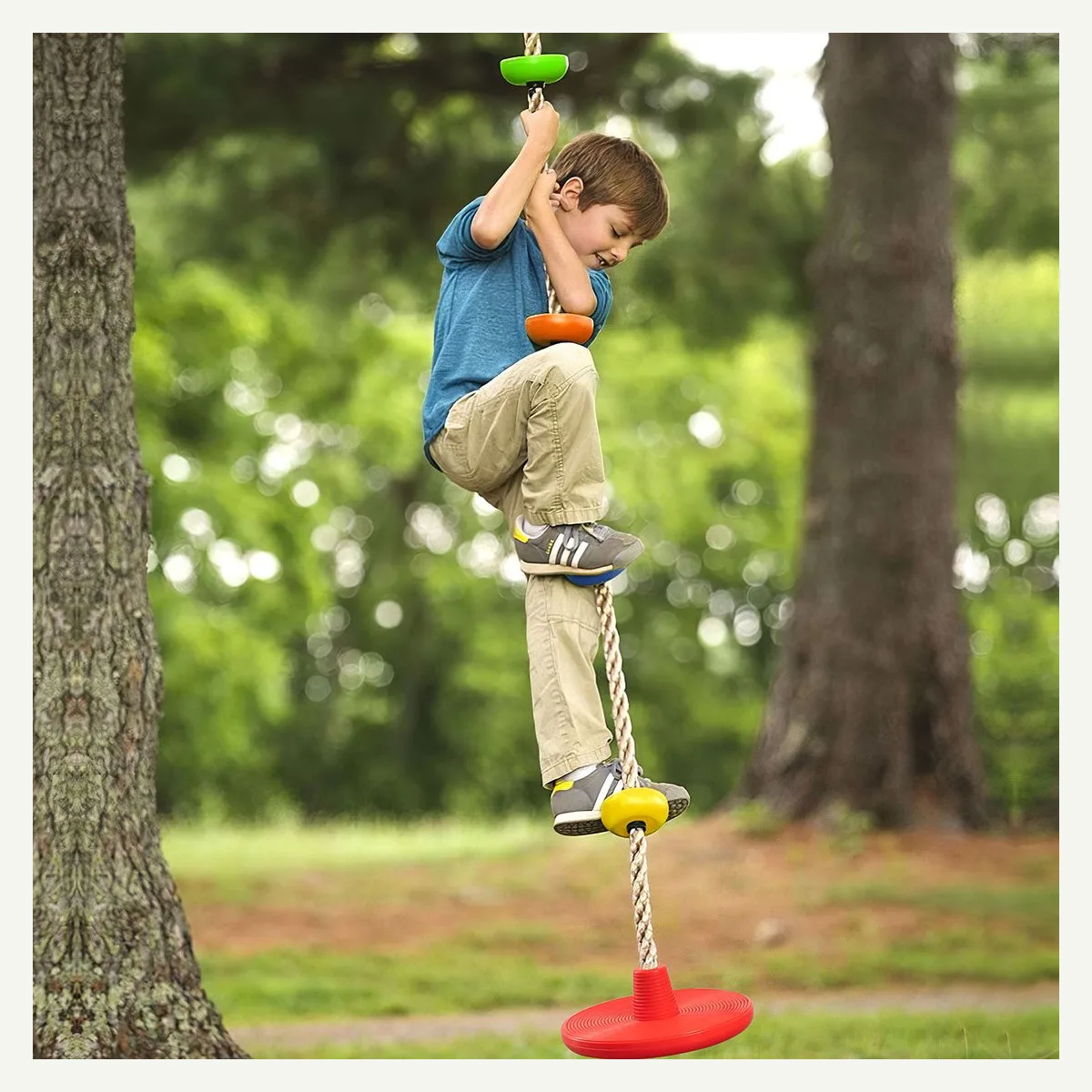 Disc-Seat Climbing Rope — garden setting