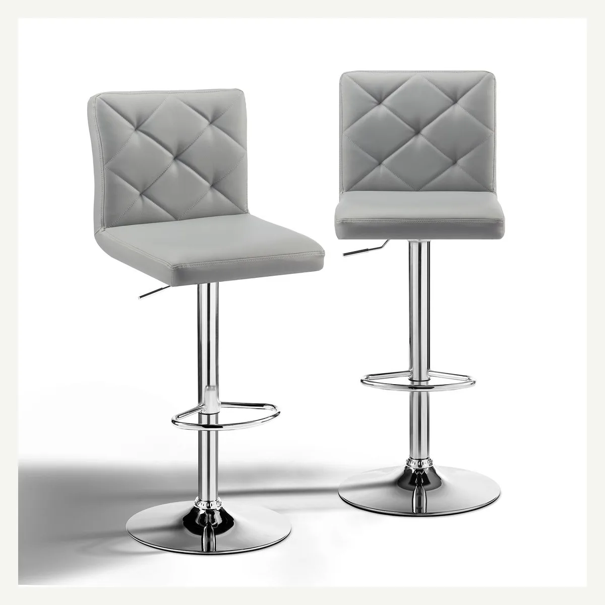 Grey Diamond-Back Bar Stool — front and rear views
