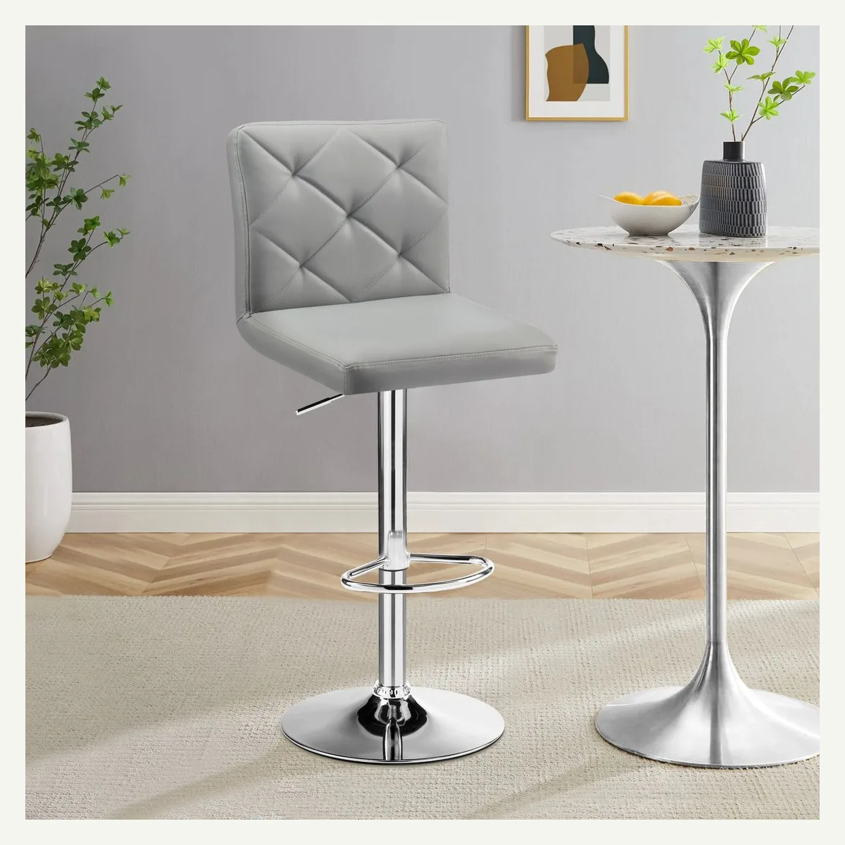 Grey Diamond-Back Bar Stool — seat view