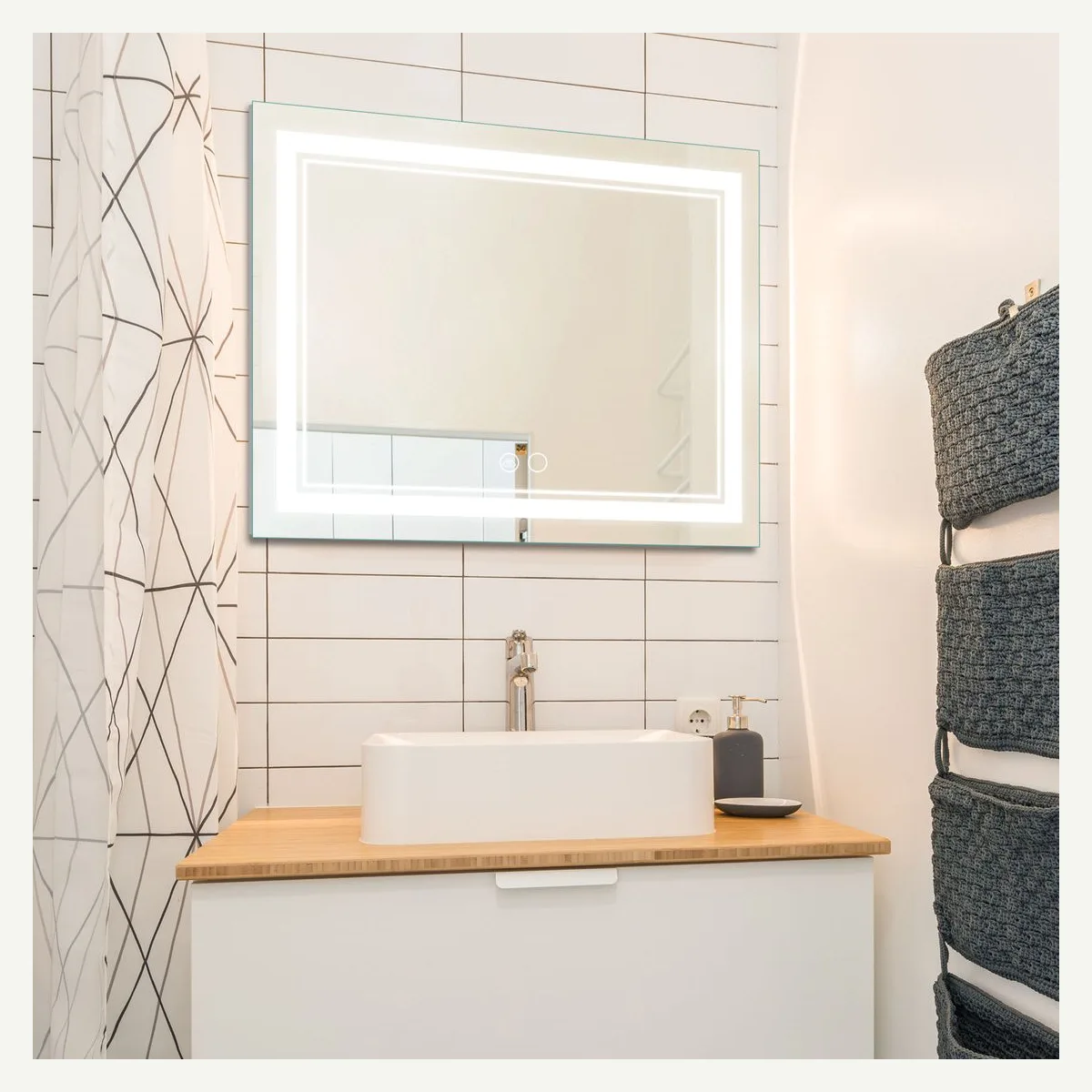 Illuminated Rectangular Wall Mirror — bathroom setting