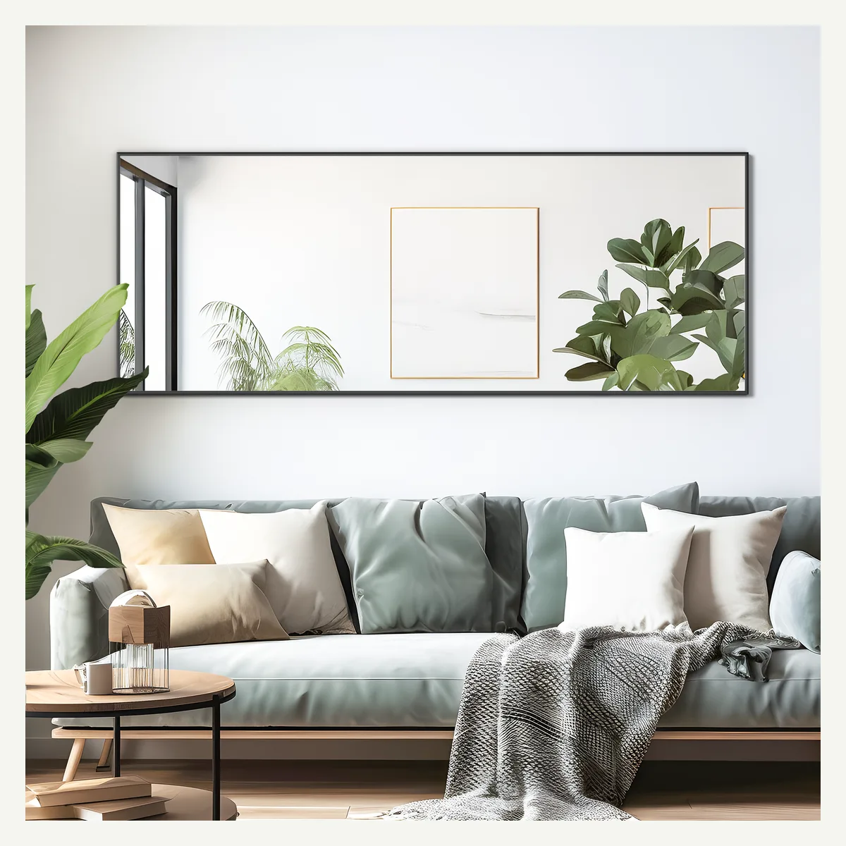 Black Slim-Frame Full-Length Mirror — horizontal wall setting