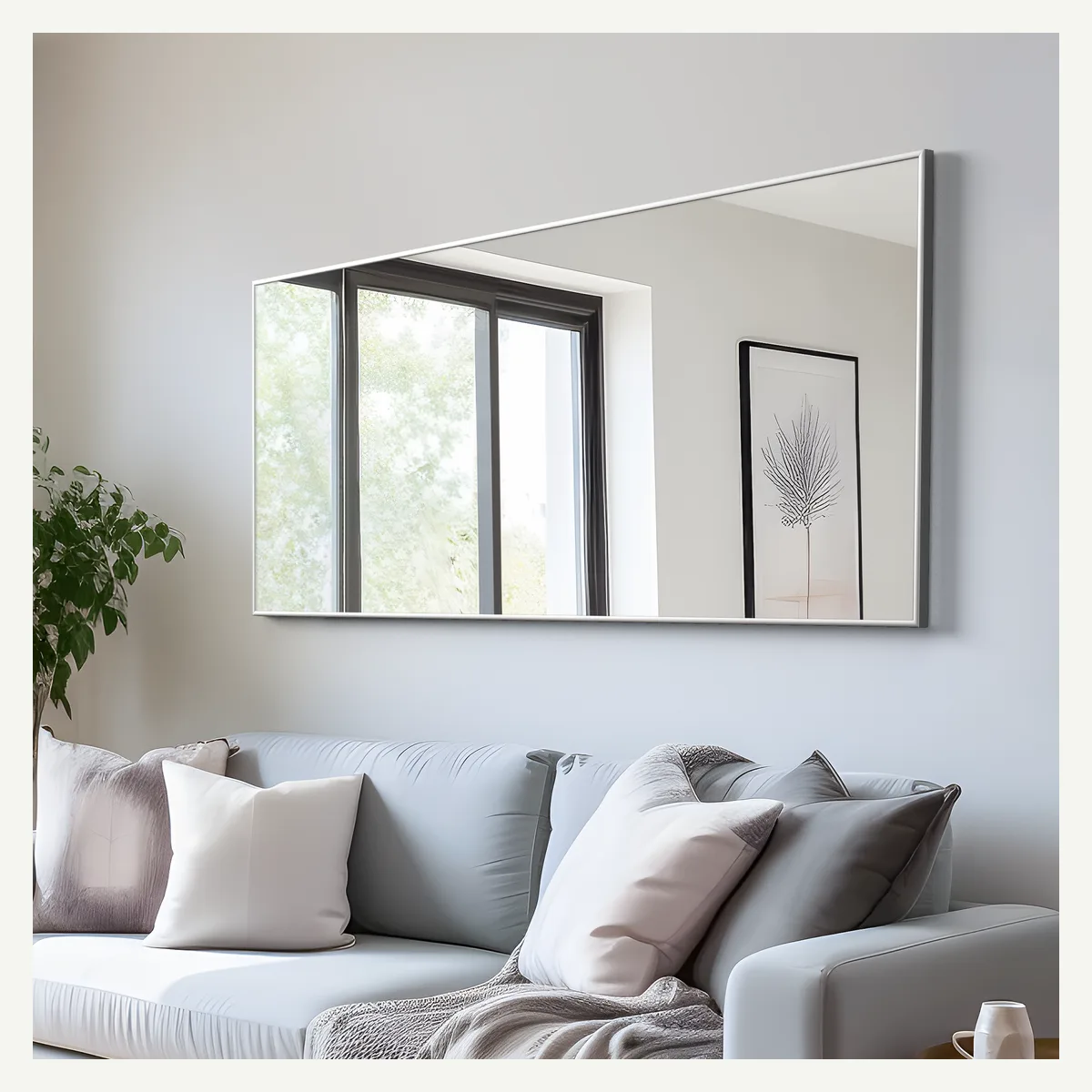 Silver-Tone Slim-Frame Full-Length Mirror — horizontal wall setting