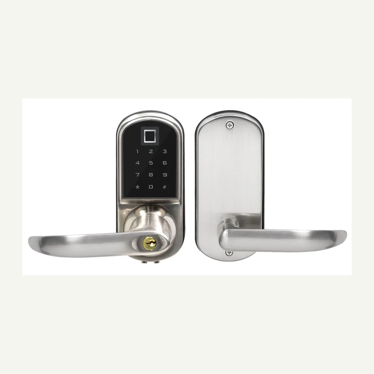 Keypad Door Lever — front and rear views