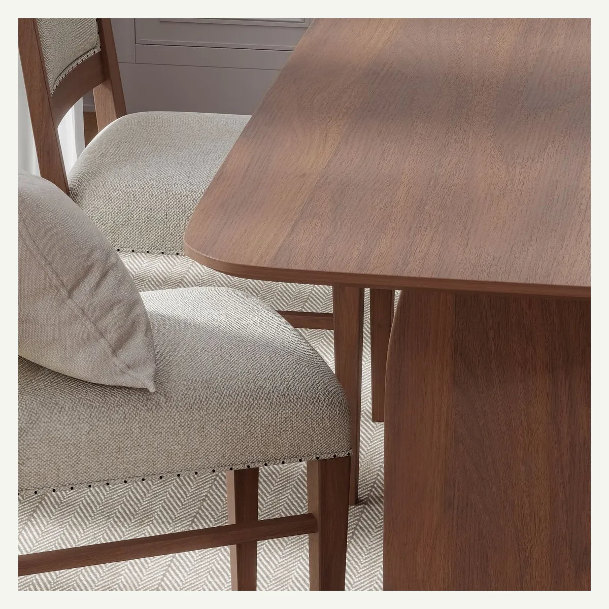 Oval Curved-Panel Dining Table — top detail