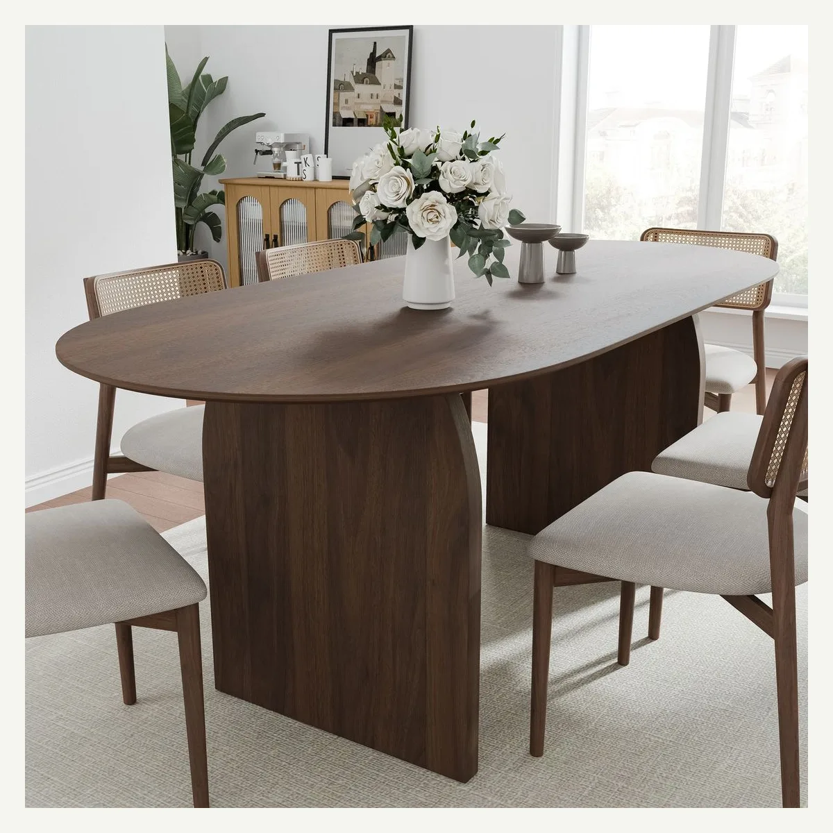 Oval Curved-Panel Dining Table — dining setting