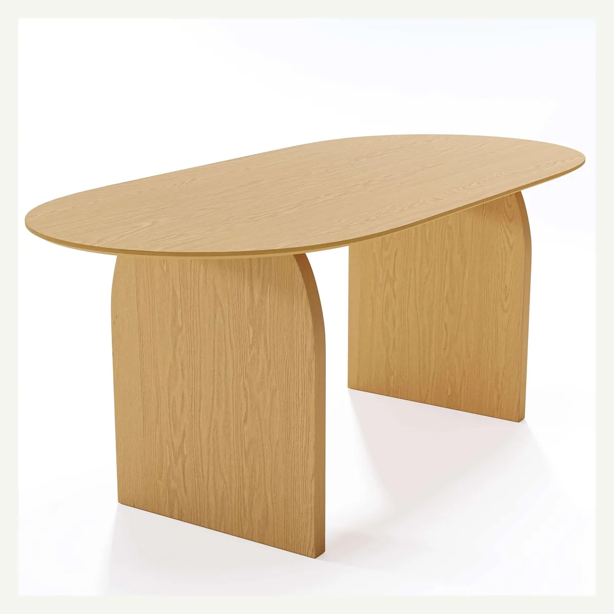 Oval Curved-Panel Dining Table — light finish