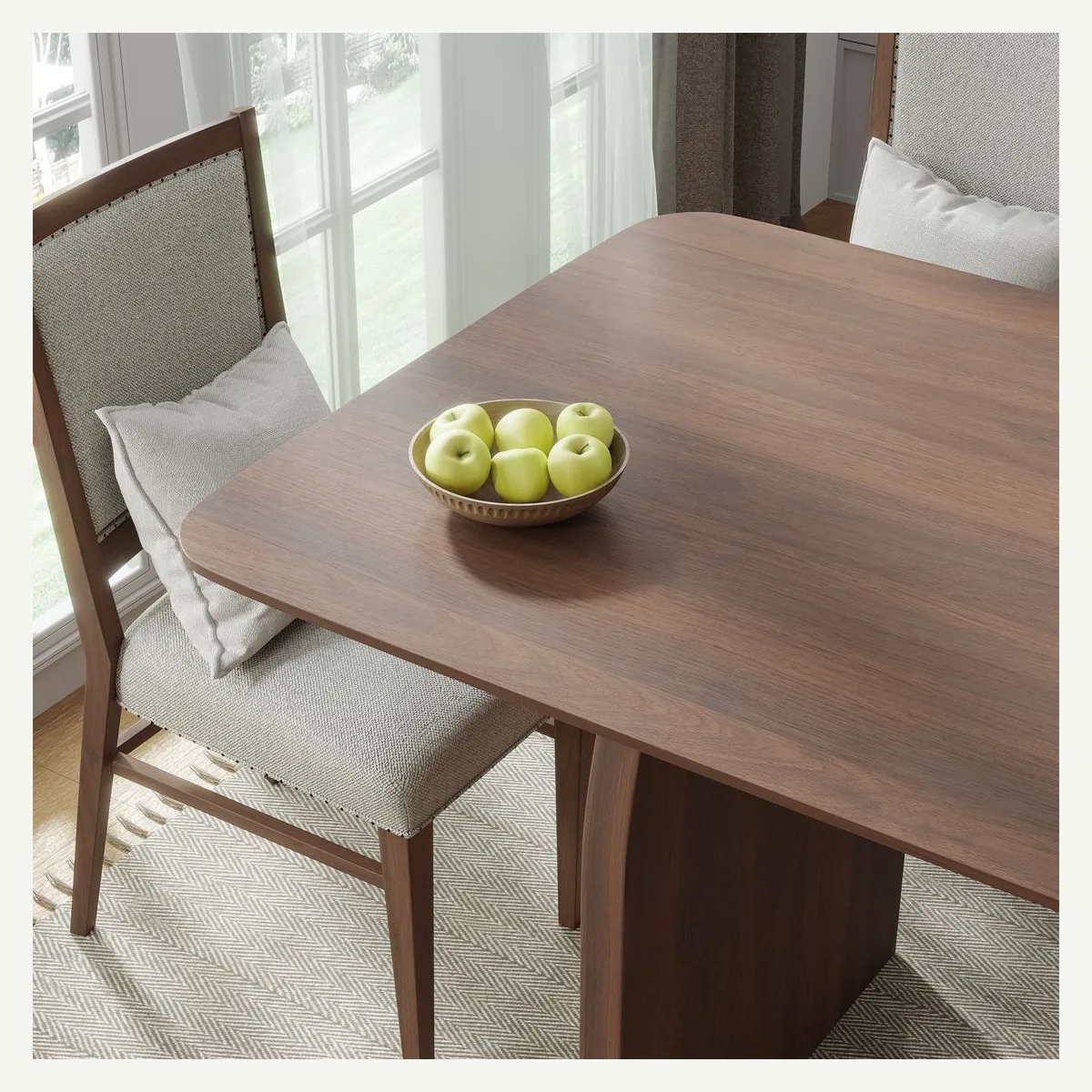 Rectangular Curved-Panel Dining Table — top detail