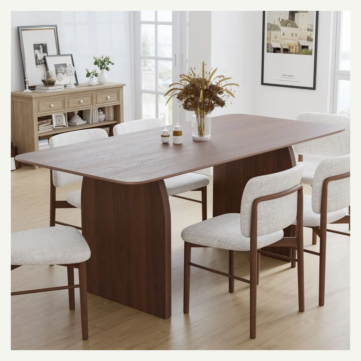 Rectangular Curved-Panel Dining Table — dining setting