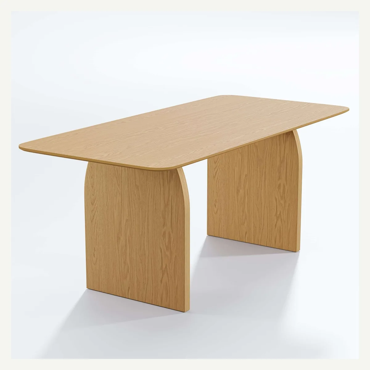 Rectangular Curved-Panel Dining Table — light finish
