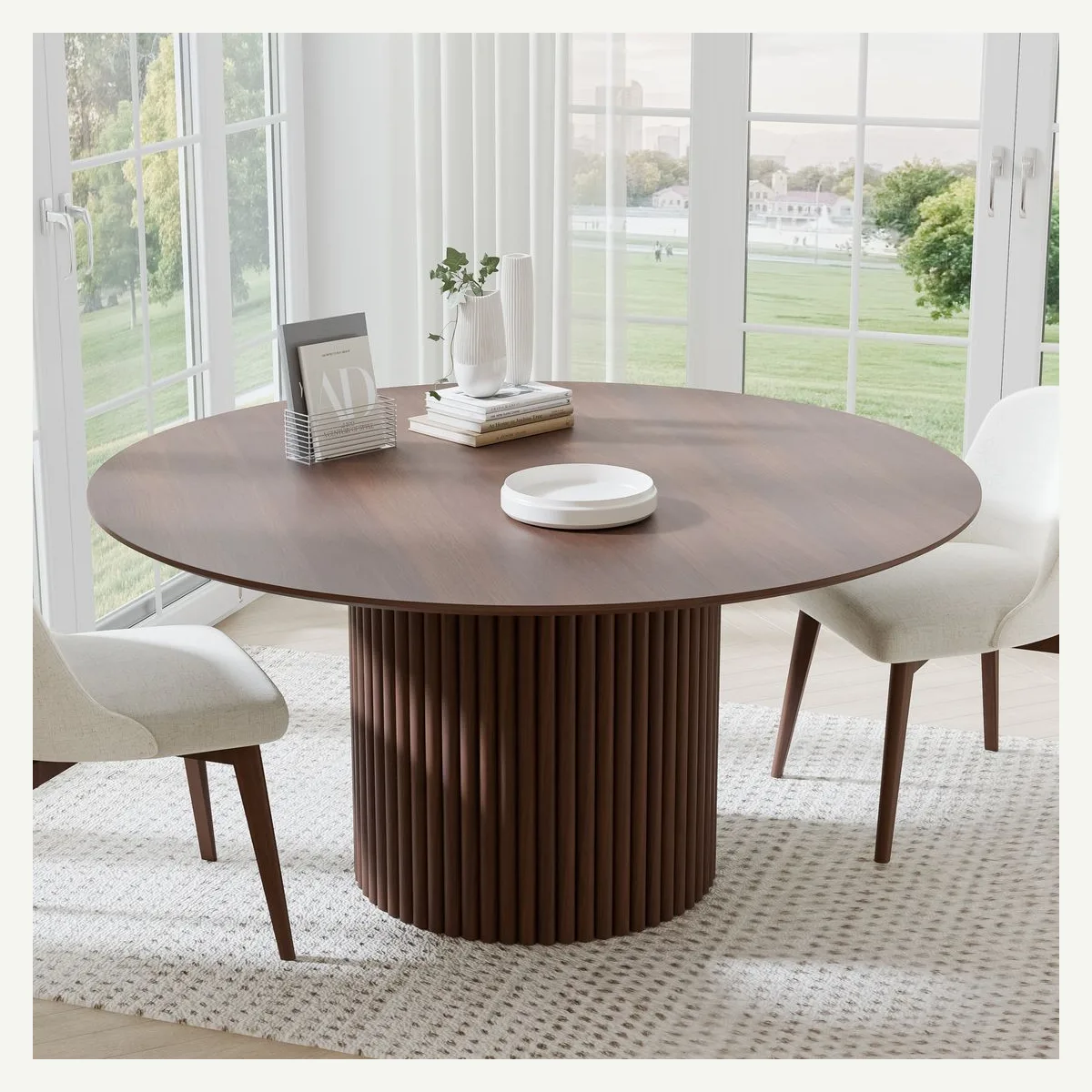 Round Fluted-Pedestal Dining Table — alternate setting
