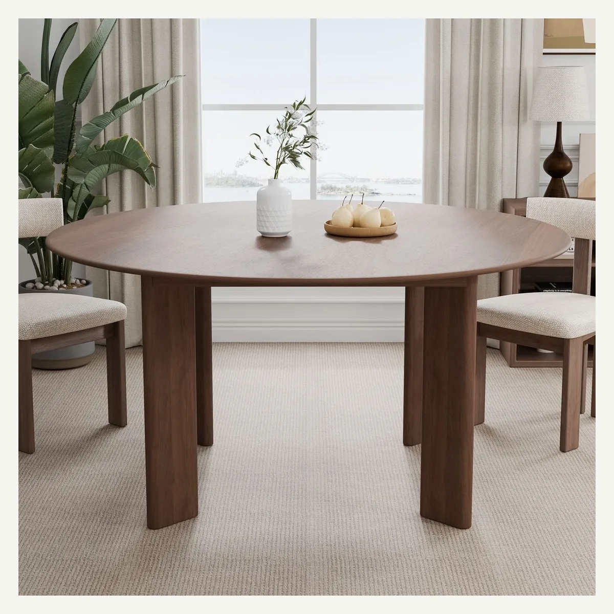 Round Inset-Leg Dining Table — dining setting