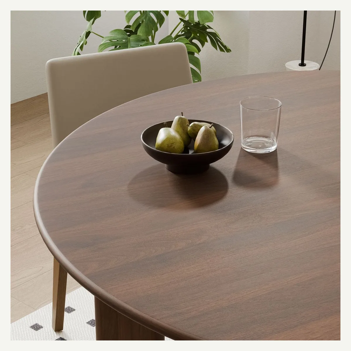 Round Inset-Leg Dining Table — top detail