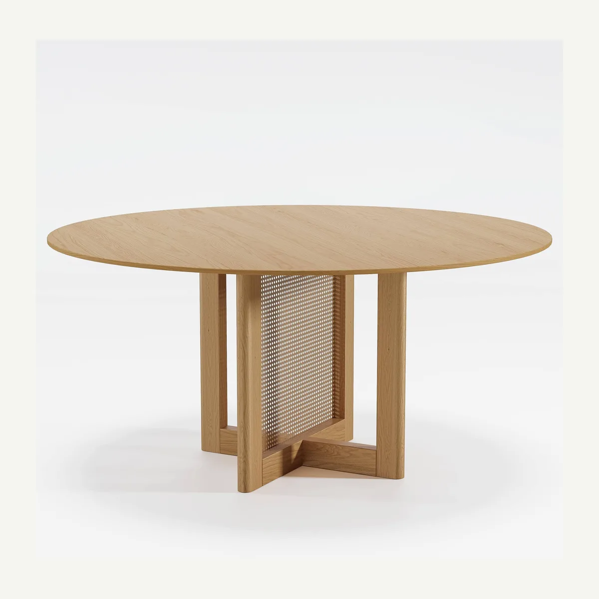 Round Open-Panel Dining Table — light finish