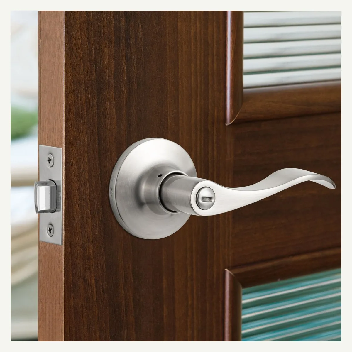 Silver-Tone Door Lever — door setting