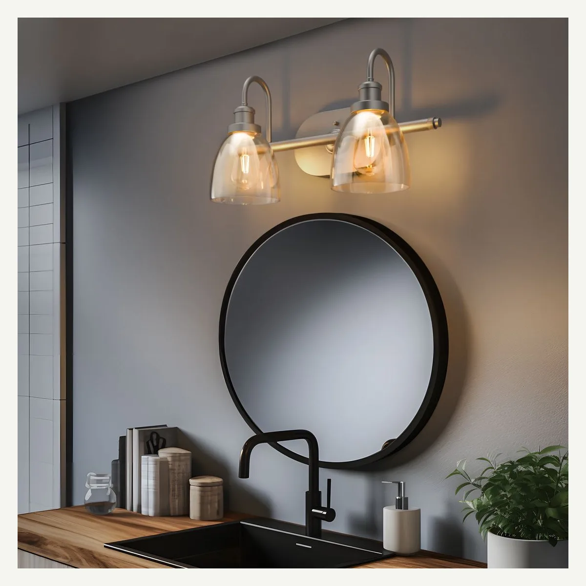 Two-Shade Vanity Wall Light — bathroom setting