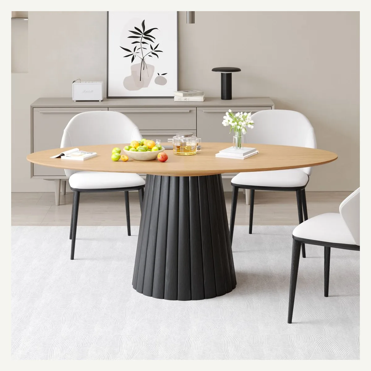 Two-Tone Oval Pedestal Dining Table — dining setting