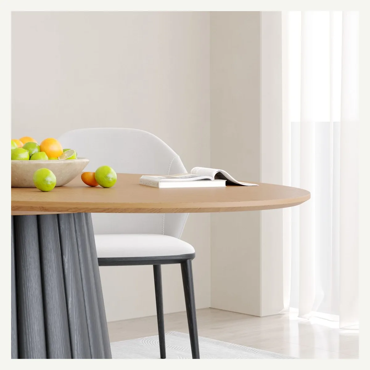 Two-Tone Oval Pedestal Dining Table — top detail